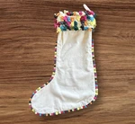 Crate & Barrel Christmas Stocking 17.5" Confetti Rag Pom Folk Art Retro. Fixed Price $21.00.