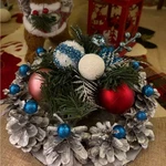 Silver Pinecone Christmas Centerpiece Blue & White Ornament Holiday Table Decor. Fixed Price $19.20.