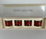 Pier 1 Imports Set 4 Brass & Enamel Holiday Napkin Rings Reindeer Trees Box. Fixed Price $12.97.