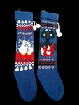Vintage Christmas Stockings Pair Blue Country Geese Goose Ducks Chickens Set 2. Fixed Price $35.00.