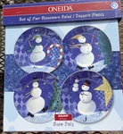 Oneida Snow Pals Set Of 4 Holiday Salad Dessert Plates Ceramic 8 Inches. Fixed Price $12.00.