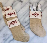 Bed Bath & Beyond Christmas Utensil Holders Set Of 4 Gold W Red Beads Stockings. Fixed Price $14.00.