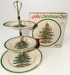 Spode Christmas Tree Triple Tier Tidbit Serving Tray Original Box. Fixed Price $57.12.