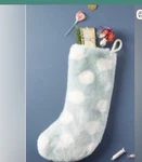 North Pole Faux Fur Stocking From Anthropologie Blue Dots Nwt. Fixed Price $39.99.