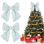 2 Pcs Silver Christmas Bow, 10 X 8 Inch, Glitter, Sequin, Wreath, Tie Wire. Fixed Price $22.90.