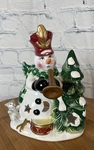 Christmas 2001 & Hand Painted Trumpet Snowman Cat Tealight Candleholder Box. Fixed Price $29.87.