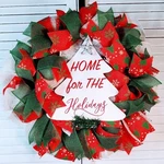 Hand Crafted Burlap Ribbon Wood Sign Home For The Holidays Christmas Wreath 22". Fixed Price $29.75.