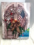 Darice Christmas Up Lighted Canvas Wreath Shutters American Flag 12 X 16. Fixed Price $9.99.