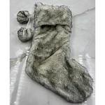 Kohls Christmas Stocking Grey White Faux Fur With Poms Plush Holiday Decor. Fixed Price $32.95.