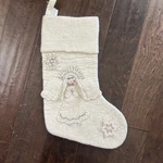 New Pottery Barn Glitter Sequin Wool Angel Christmas Stocking Mono Removed*. Fixed Price $47.50.