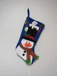 3D Snowman On Blue Felt With Scarf Christmas Stocking 18" By 9". Fixed Price $16.99.