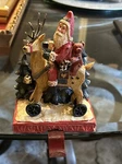 Holiday Home Santa On Reindeer Woodland Christmas Stocking Hanger Pine Trees. Fixed Price $16.49.