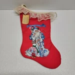 Vintage P Santa Christmas Stocking Lace 1986 Rennoc Cheryl Johnson. Fixed Price $13.25.