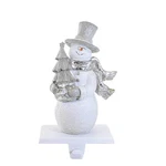 Christmas Snowman W/ Stocking Holder Polyresin Silver Hat Scarf. Fixed Price $38.99.