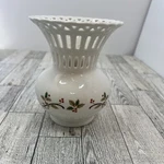 Mikasa Holiday Lace 6" Vase Porcelain Holly Cut Out Design RL050. Fixed Price $7.50.