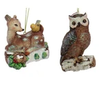 Kurt Adler Set Of 2 Hand Painted Resin Woodland Animals On Log Xmas Ornaments. Fixed Price $15.88.