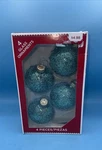 Nib Holiday Time Set (4) Glass Ball Christmas Ornaments Blue Glitter. Fixed Price $7.99.