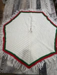 Christmas Tree Skirt White Red Green Striped Yarn Fringe Octagon Holiday. Fixed Price $28.00.
