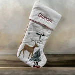 Pottery Barn Kids Reindeer Candy Cane Lane Christmas Stocking Embroidered Mono. Fixed Price $21.95.