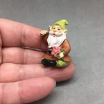 Gnome Miniature Figure Figurine Resin Fairy Garden Hammer Flower Green Hat 1 3/4. Fixed Price $5.65.