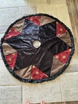 Villa Bacci Christmas Tree Skirt Black Red Gold Rayon Animal Print Star Design. Fixed Price $40.00.
