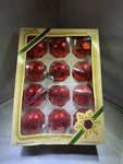 Vintage Rauch Pyramid Box Of 12 Round Ornaments Red Glass Made Usa Christmas. Fixed Price $18.00.