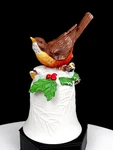 Porcelain Christmas Robin With Holly, Snow & Pine Cone 6 1/4" Bell Orig Sticker. Fixed Price $21.98.