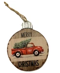 Red Truck With Christmas Tree Ornament Chunky Rustic Lodge Cabin Farmhouse Round. Fixed Price $9.99.