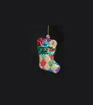 Kurt Adler Multi Color Xmas Stocking W/ Gold Glitter Accents Christmas Ornament. Fixed Price $6.88.