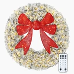 Homcom 36IN Flocked Pre-lit Artificial Christmas Wreath 3D Red Bow 11 Lighting. Fixed Price $121.02.