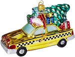 New York Checker Yellow Taxi With Tree And Presents Glass Christmas Ornament. Fixed Price $28.98.
