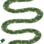Biswing Pre-lit Christmas Green Garland, Lighted Ft, Warm White. Fixed Price $57.11.