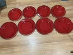 Set Of 8 Pottery Barn Red 10" 12 Plates Enamelware Partyware Metal Dinner. Fixed Price $69.99.