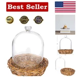 Creative Co-op Round Glass Cloche W/ Woven Willow Base, Clear 5.25" X 5.75". Fixed Price $32.55.