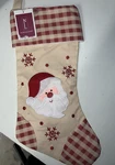 Northlight 19" Burlap Embroidered Santa Claus Stocking W/ Gingham Cuff CB9. Fixed Price $9.99.