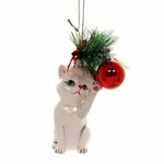 Kurt Adler Noble Gems 5" White Christmas Cat Kitten Play Glass Xmas Ornament. Fixed Price $15.88.