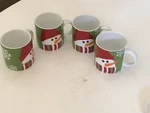 Crate And Barrel Snowman Mini Mug Set Of 4 Red, Green, White Snowflake 8OZ. Fixed Price $37.00.