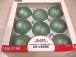 Ashland 2.6 Inch 8 Pc Glass Ball Christmas Ornament Set Green W/glitter Nib. Fixed Price $10.75.