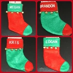 Small Holder Giftcard Christmas Stocking Name Personalized Red Green Bells. Fixed Price $8.00.