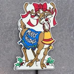Vtg Reindeer Merry Christmas Bell Yard Art Sign 28 Inch Impact Plastics 1990S. Fixed Price $29.99.