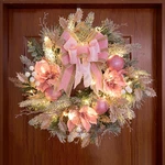 22INCH Christmas Pink Wreath For Front Door With 30 Led Lights,elegant Magnolia. Fixed Price $80.99.