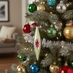 Northlight 6.75" Green And White Retro Reflector Finial Glass Christmas Ornament. Fixed Price $15.49.