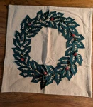 Pottery Barn Embellished Christmas Wreath Cotton Linen Pillow COVER-20"-SAMPLE. Fixed Price $49.00.