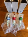 3 Rare Kurt S. Adler Snowman Icicle Glass Christmas Ornaments 6.5 In W/ Boxes. Fixed Price $30.00.