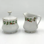 Vtg China Pearl Noel Sugar Bowl With Lid And Creamer Set Christmas. Fixed Price $17.00.