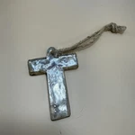 Glass Letter Ornament Holiday Silver Twine Hanger Vintage Cross Look 3.5. Fixed Price $8.04.