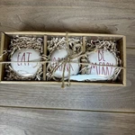 Rae Dunn By Magenta Eat Drink Be Merry Christmas Ceramic Ball Ornaments 3PCS. Fixed Price $19.99.