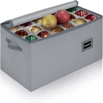 Christmas Storage Container With 54 - 4" Ornaments, Grey. Fixed Price $42.99.