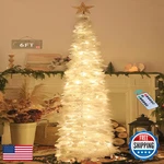Hmasyo 6 Ft Pop Up Christmas Tree 100 Led Lights Remote White Tinsel. Fixed Price $62.05.