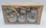 Set 0F 3 Pier 1 Imports Christmas Ceramic Bell Ornaments Snowmen In Wooden Crate. Fixed Price $16.95.